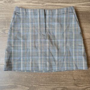 THEORY Skirt Womens 6 Gray Plaid Check Mini Virgin Wool Blend Academia Preppy